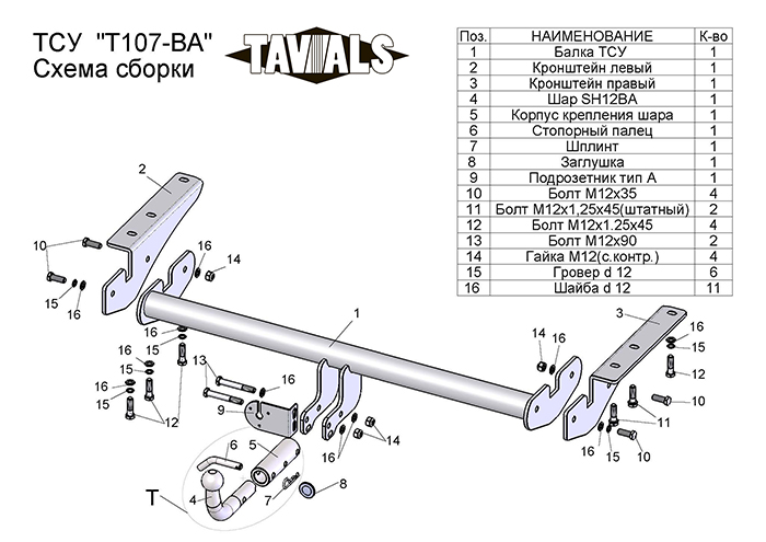ТСУ для TOYOTA RAV 4 (A2-XA3)  2006-2012 (Кроме Long) (С БЫСТРОСЪЕМНЫМ ШАРОМ)